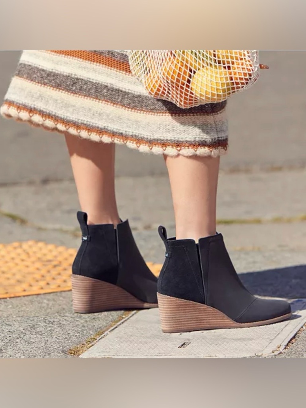 Toms Clare Slip-on Black Suede Wedge Ankle Booties